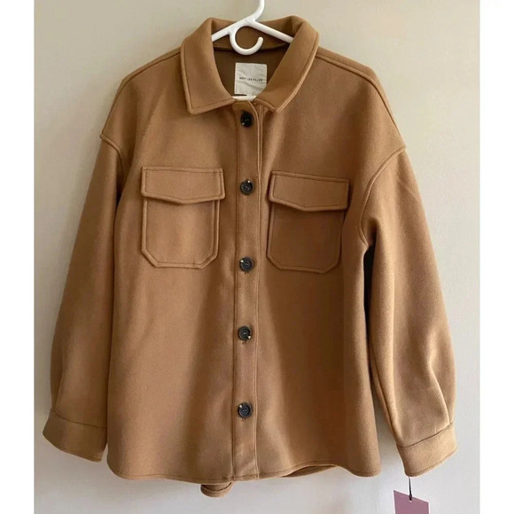 Avec Les Filles NWT Solid Shirt Tail Shacket in Cognac Size Large - Picture 3 of 11
